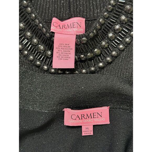 Carmen Black Metallic Sparkle Cardigan & Beaded Neckline Halter Top 2 Piece XL - Picture 5 of 7